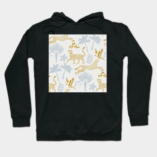 cheetahs and parrots in the jungle | bluish gray and gold | repeat pattern Hoodie